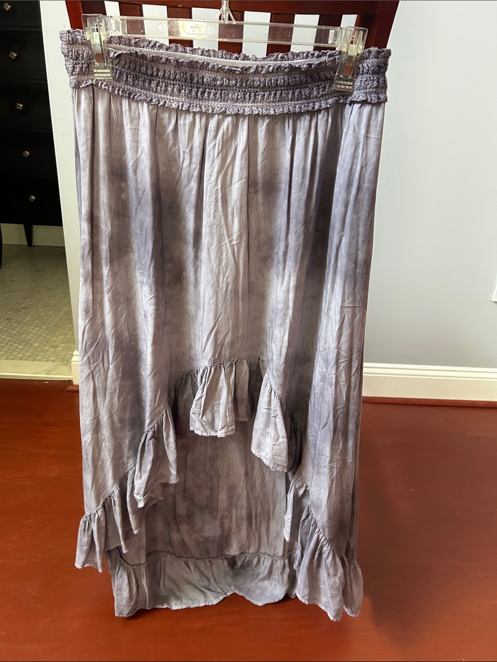 American Eagle Outfitters Lavender Gray High-Low Ruffle Maxi Skirt